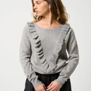 KNOTT pull col rond volants devant nuage chiné 100% cachemire