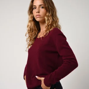 LANFON pull col bateau bordeaux 100% cachemire