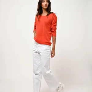 LANFON pull col bateau orange 100% cachemire