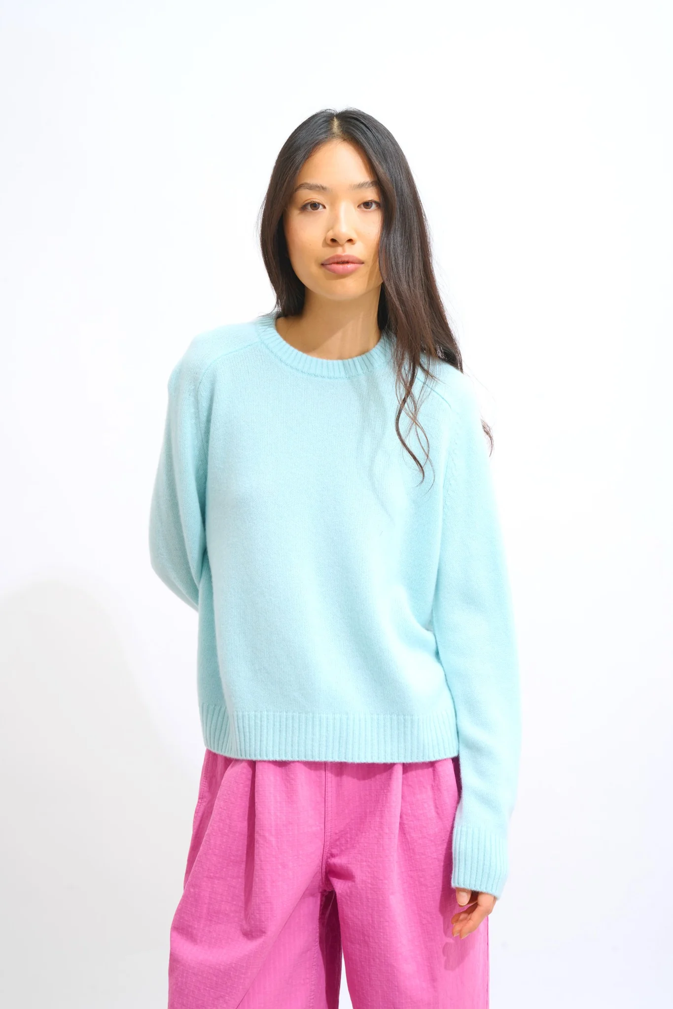 LORENA pull col rond 4 fils vert d'eau 100% cachemire – Image 4