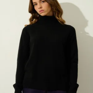 MADELINE pull col roulé noir 100% cachemire
