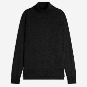 MADELINE pull col roulé noir chiné 100% cachemire