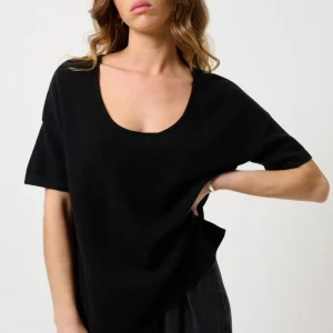 MAELYS t-shirt col rond noir 100% cachemire