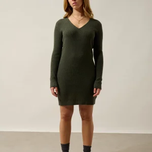 MAEN robe col v kaki chiné 100% cachemire