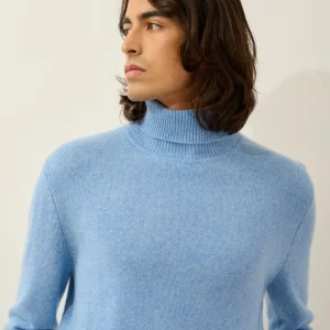 MARTIN pull col roulé 4 fils sky 100% cachemire