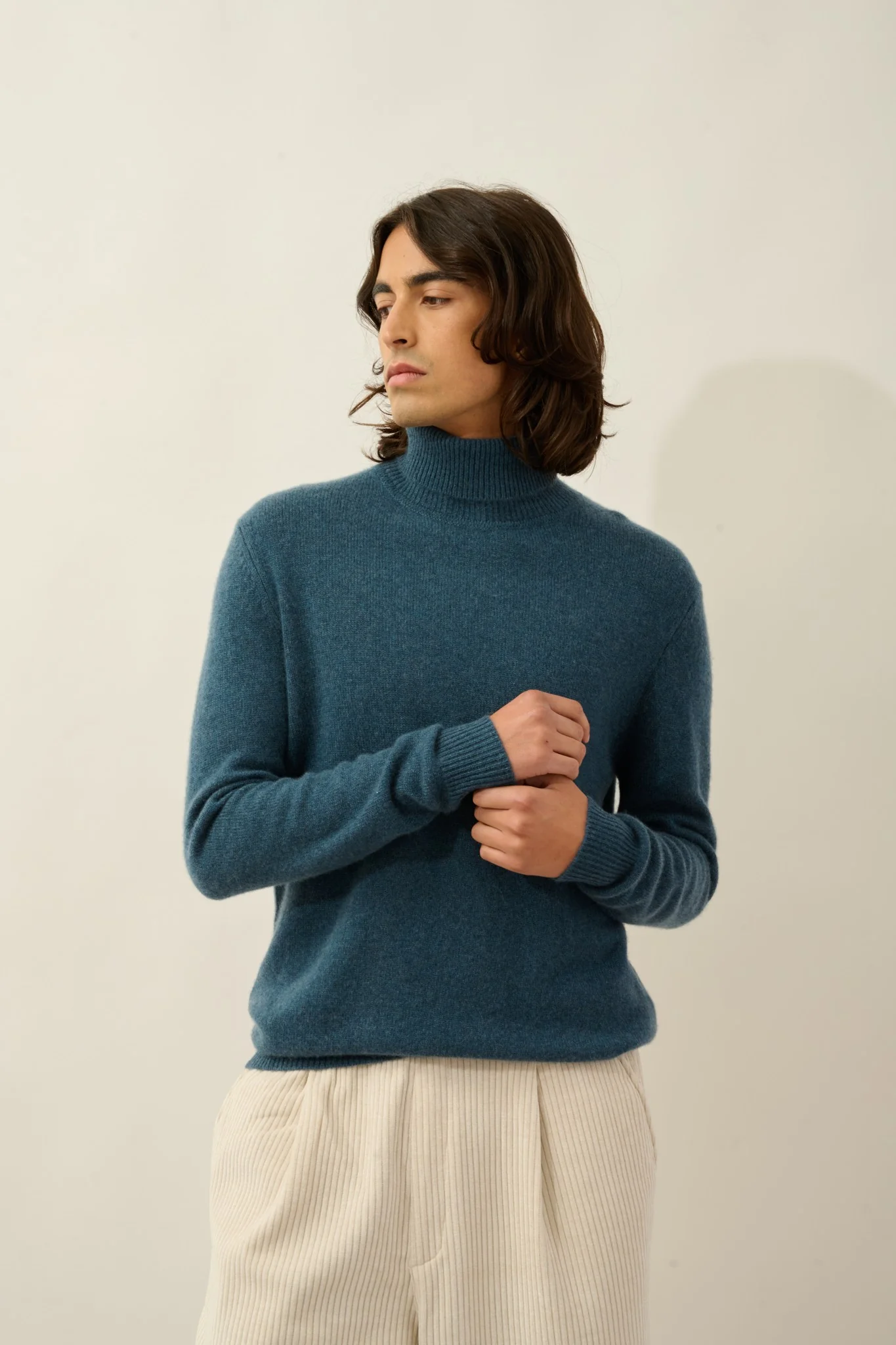 MARTIN pull col roulé 4 fils vert canard chiné 100% cachemire