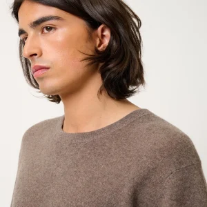 MAYA thirt col rond taupe chiné 100% cachemire