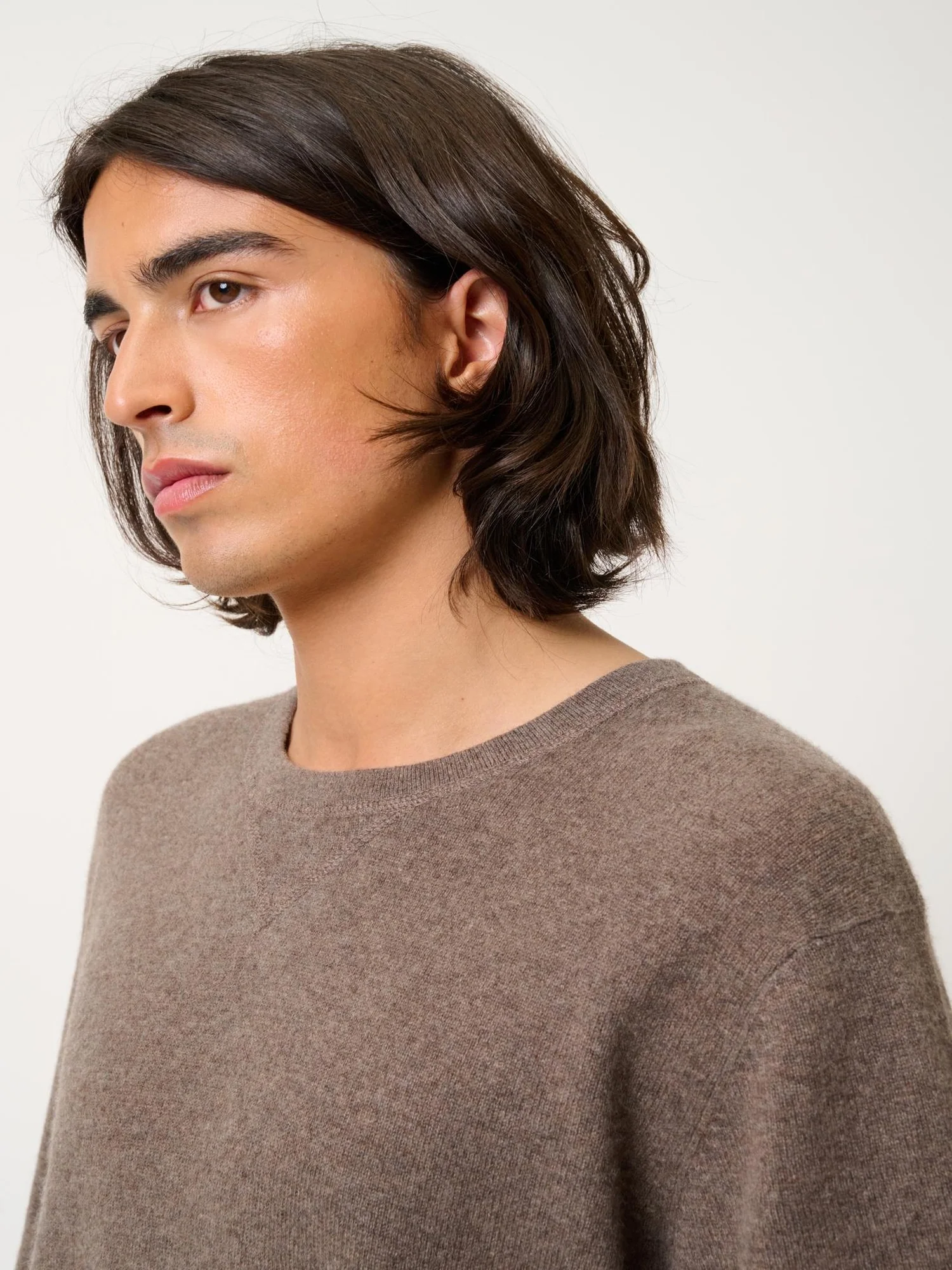 MAYA thirt col rond taupe chiné 100% cachemire