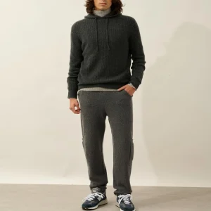 MIDA pull capuche 4 fils carbone chiné 100% cachemire