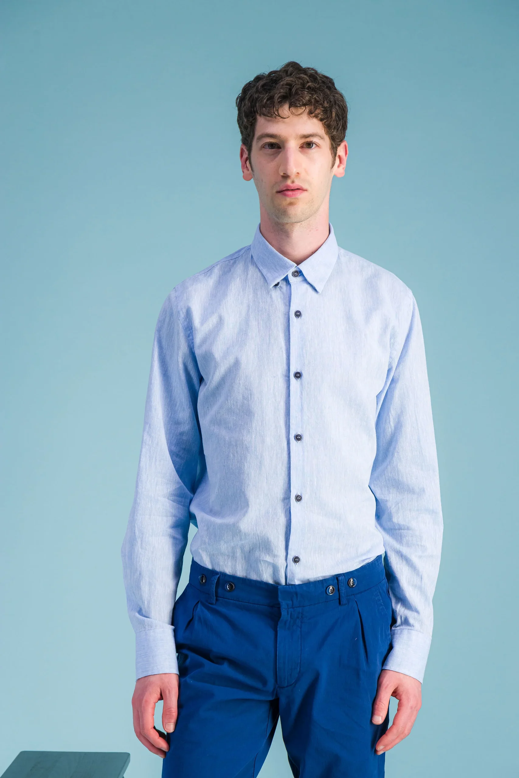Chemise lin bleu ciel chiné