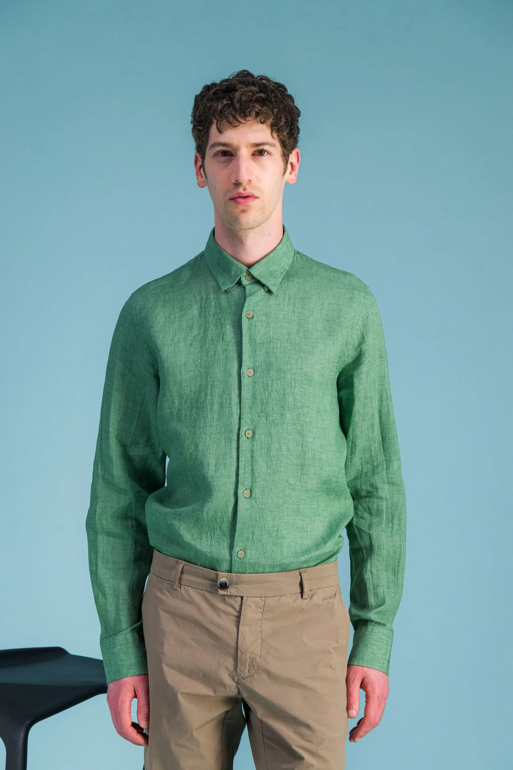 Chemise lin vert chiné