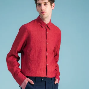 Chemise lin rouge rubis chiné