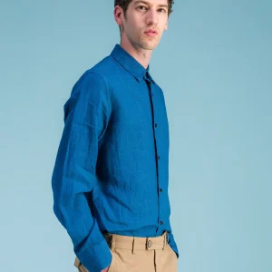 Chemise lin bleu océan chiné