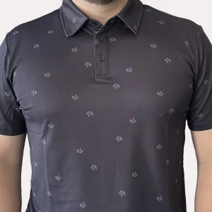 HB Fusion Polo de golf Homme Noir Fleurs Grises SS25
