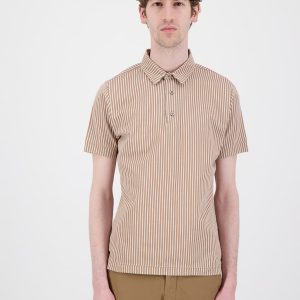 Polo en coton bio à rayures beige