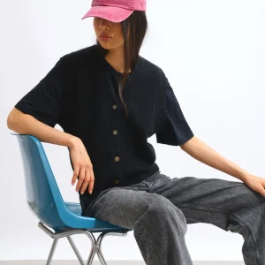 ROSAVIA cardigan col v sans manches 4 fils noir 100% cachemire