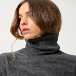 ROXANE pull col roulé anthracite chiné 100% cachemire