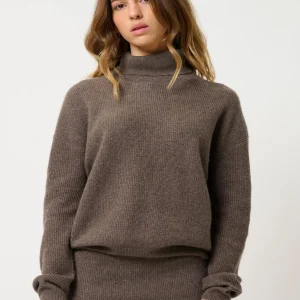 ROXANE pull col roulé taupe chiné 100% cachemire