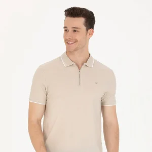 POLO BEIGE EN MAILLE DE VISCOSE Mà‰LANGà‰E TESTE - 1573414VR049