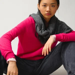 SAVANNAH pull col v fuchsia 100% cachemire