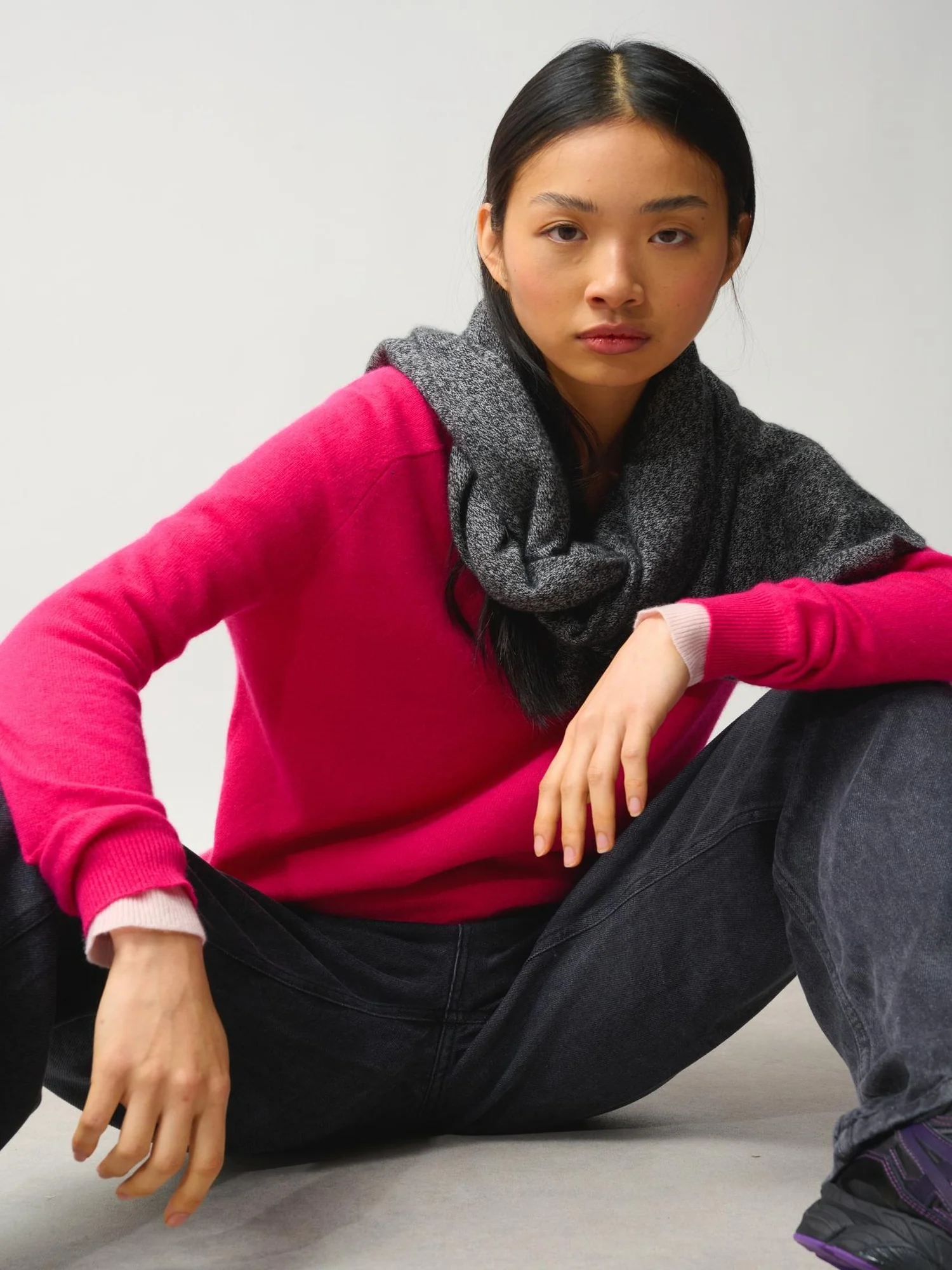 SAVANNAH pull col v fuchsia 100% cachemire