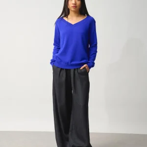 SAVANNAH pull col v indigo 100% cachemire