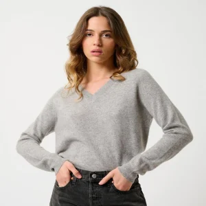 SAVANNAH pull col v nuage chiné 100% cachemire