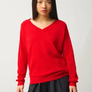 SAVANNAH pull col v rouge 100% cachemire