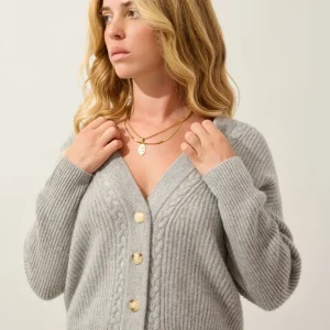SELENA cardigan col v 4 fils nuage chiné 100% cachemire