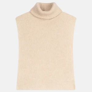 SIV poncho ouvert col roulé 4 fils avoine 100% cachemire