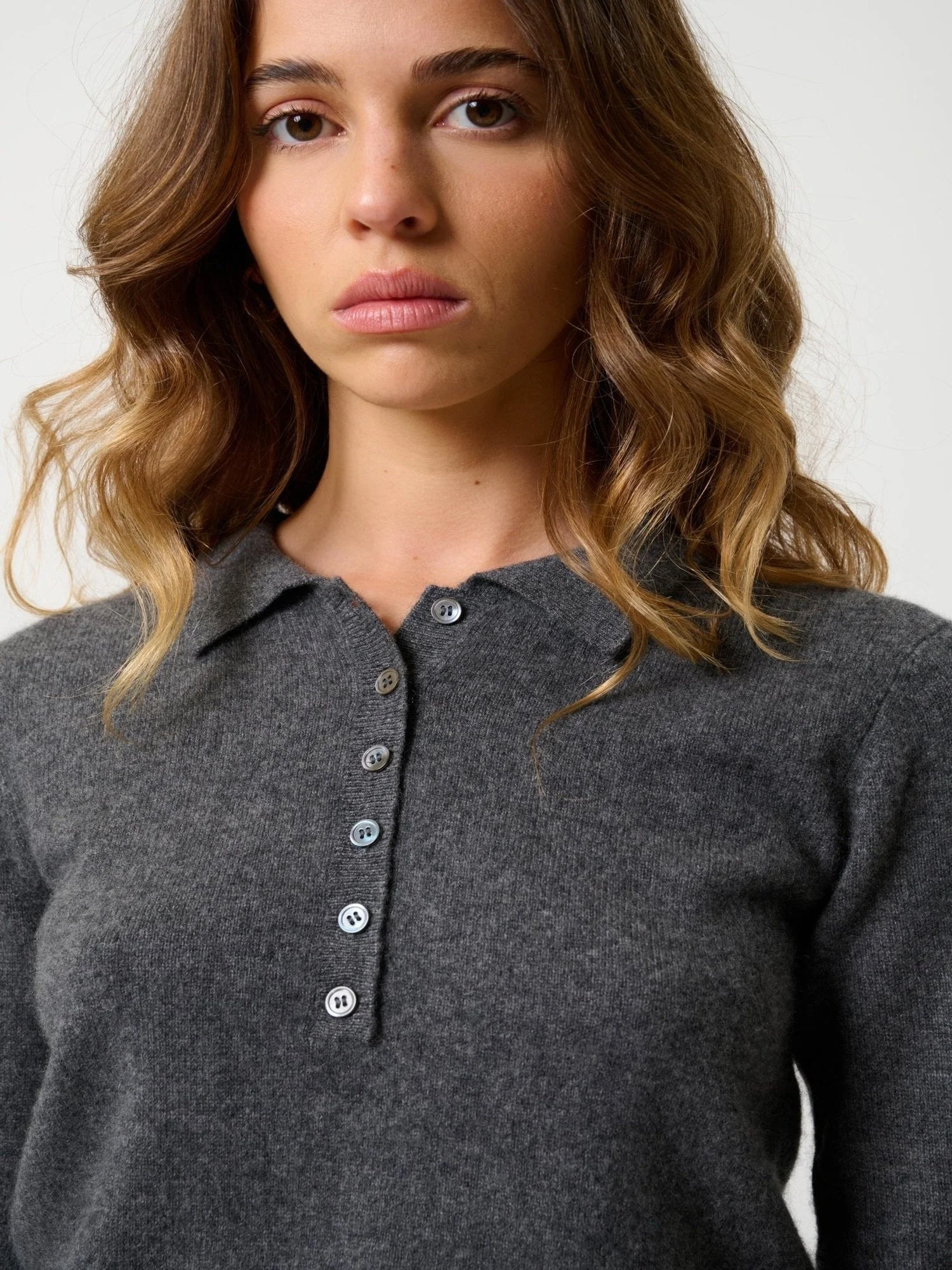 SLIEVE polo manches longues anthracite chiné 100% cachemire