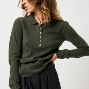 SLIEVE polo manches longues kaki 100% cachemire