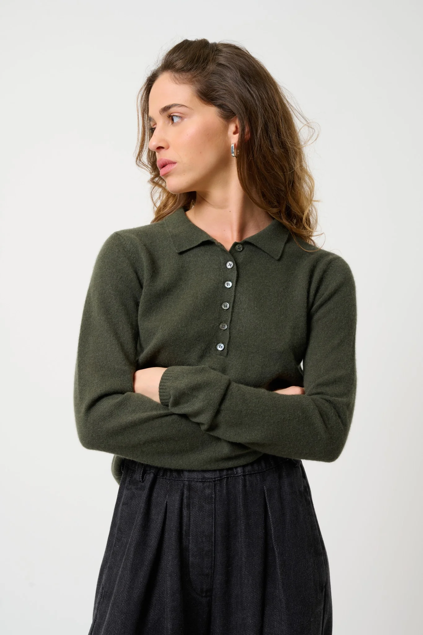 SLIEVE polo manches longues kaki 100% cachemire – Image 4