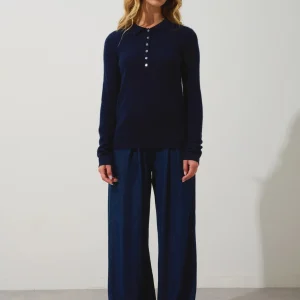 SLIEVE polo manches longues navy 100% cachemire