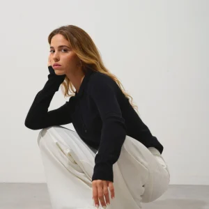 SLIEVE polo manches longues noir 100% cachemire