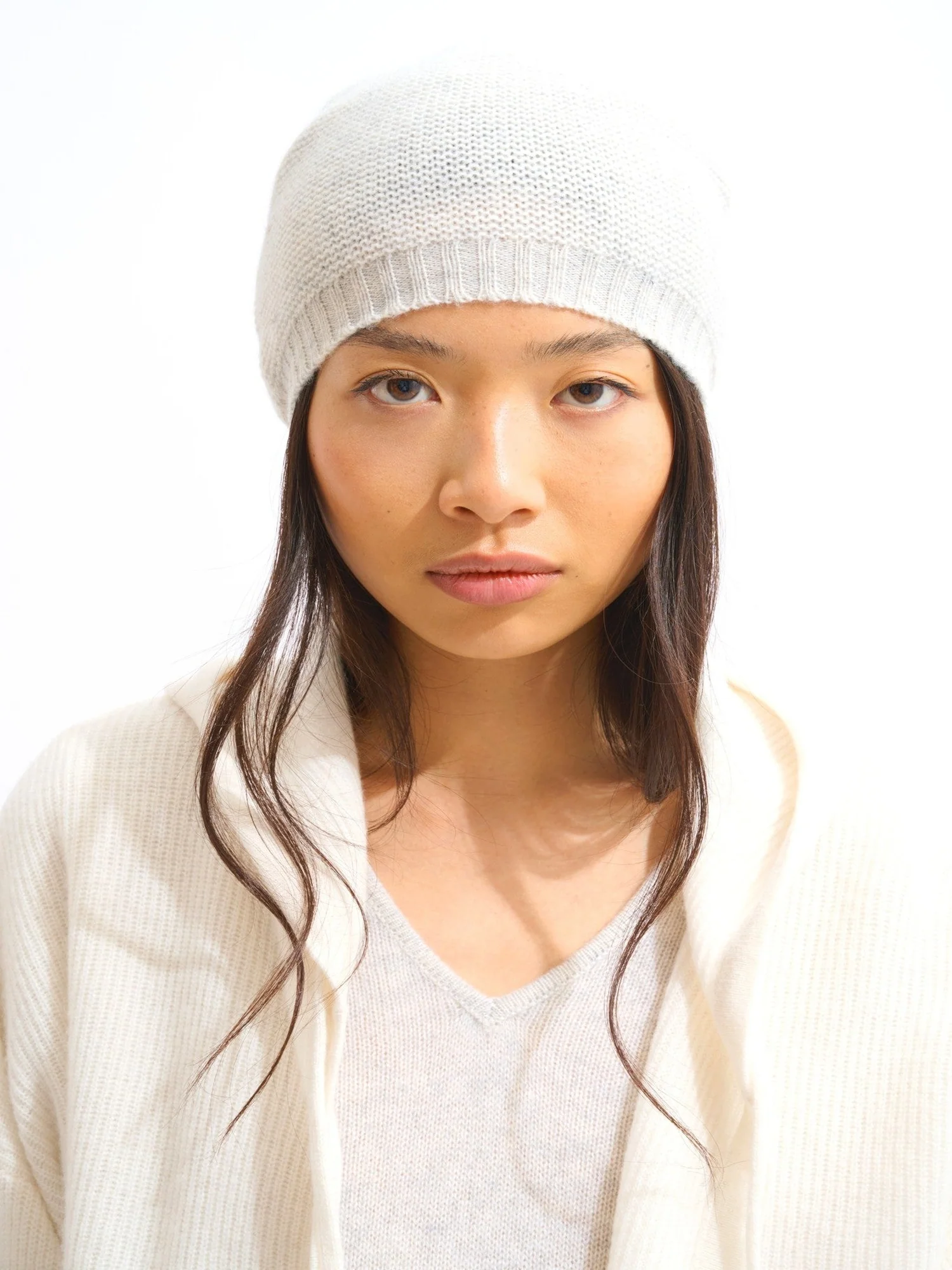 STEFANA bonnet 4 fils gris perle chiné 100% cachemire