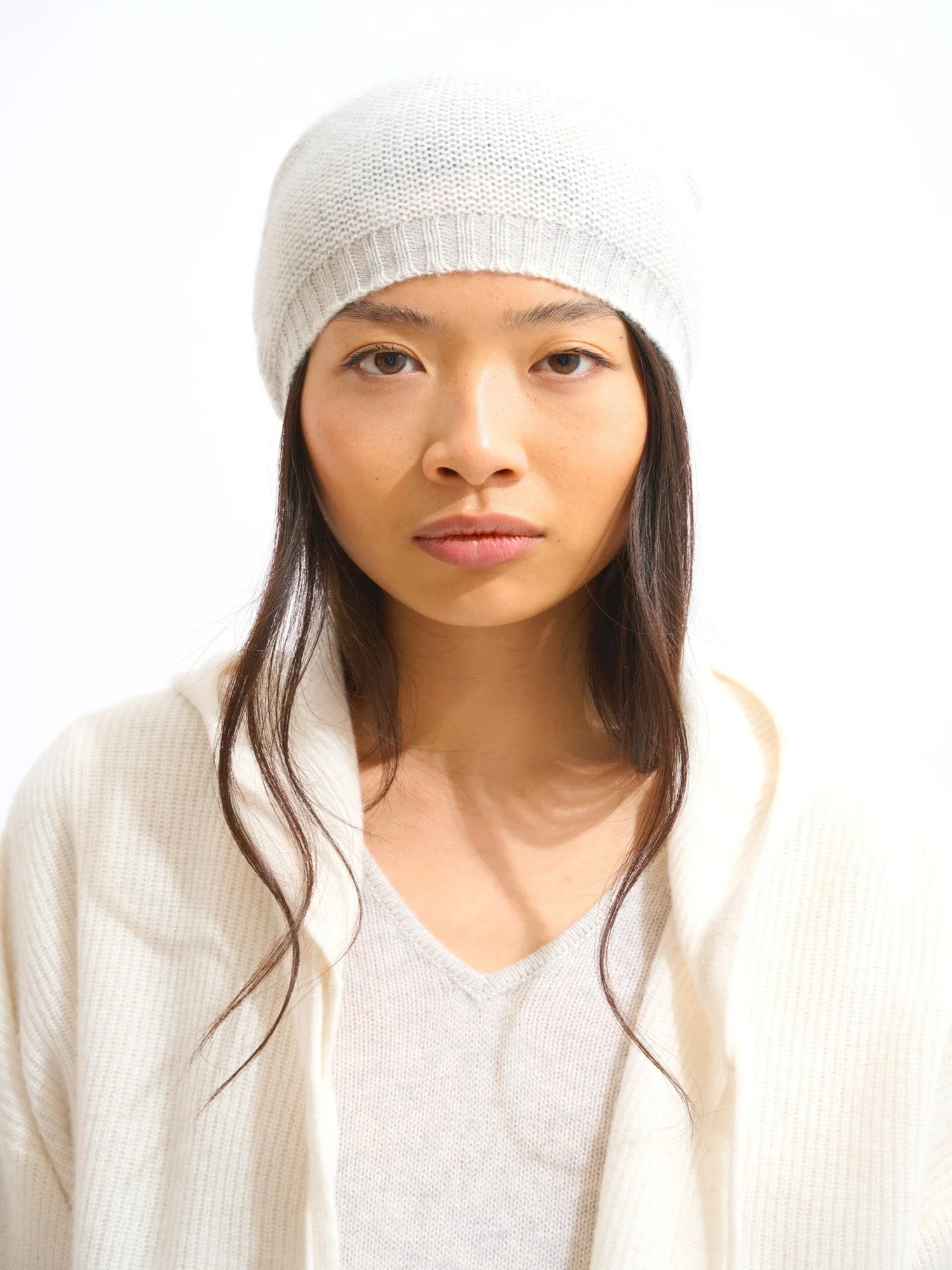 STEFANA bonnet 4 fils gris perle chiné 100% cachemire – Image 2