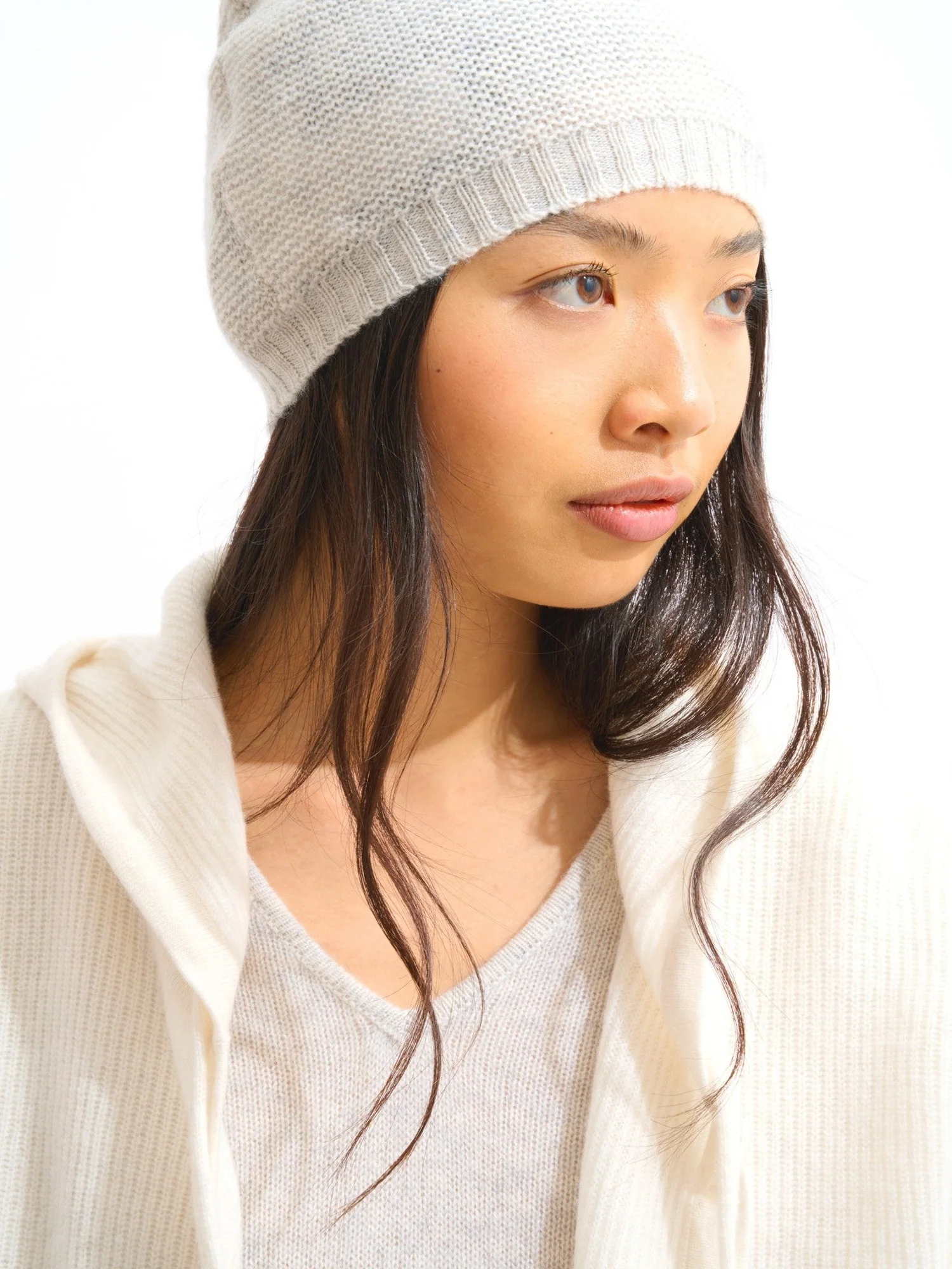 STEFANA bonnet 4 fils gris perle chiné 100% cachemire – Image 3