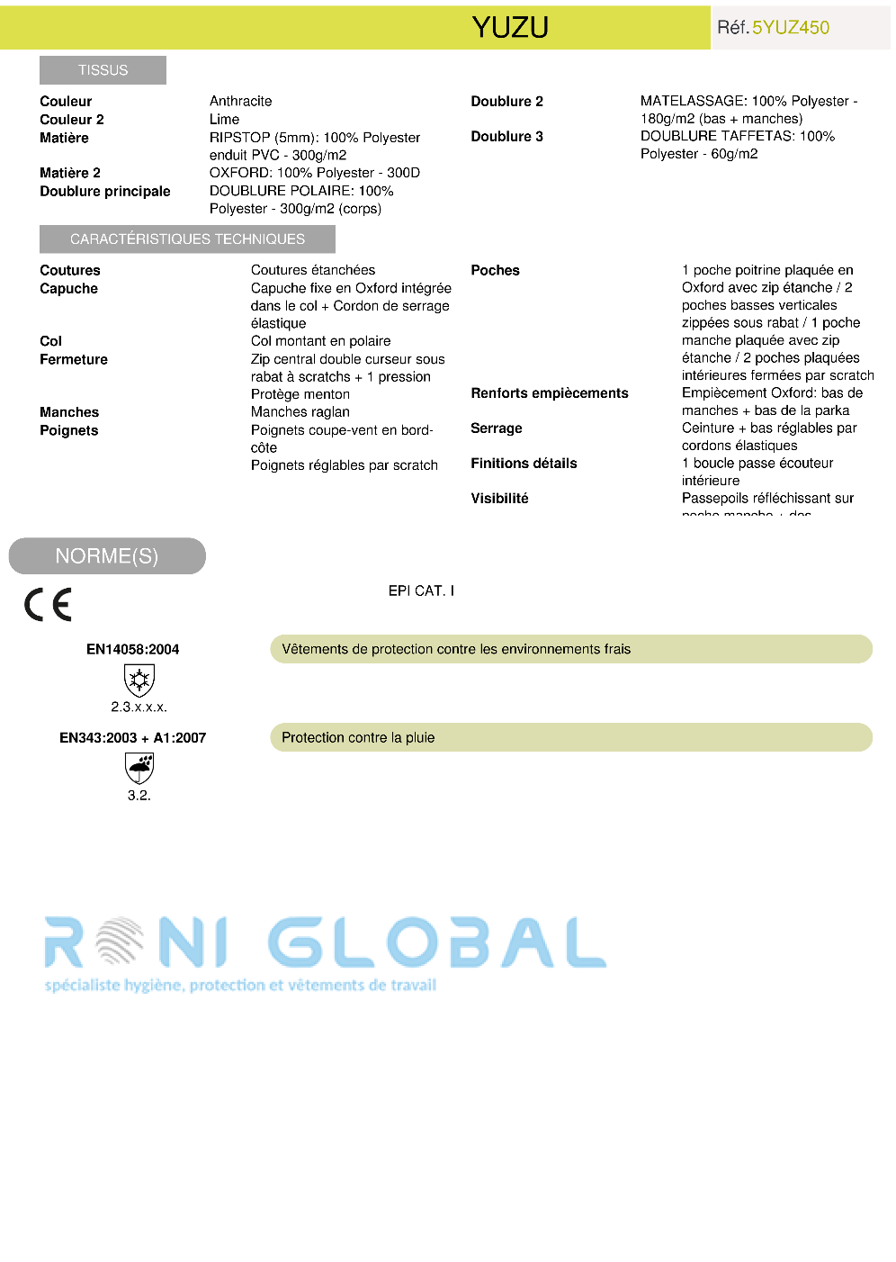 Parka de travail ant-pluie anti-froid en polyester enduit PVC doublure polaire 6 poches - YUZU COVERGUARD – Image 5