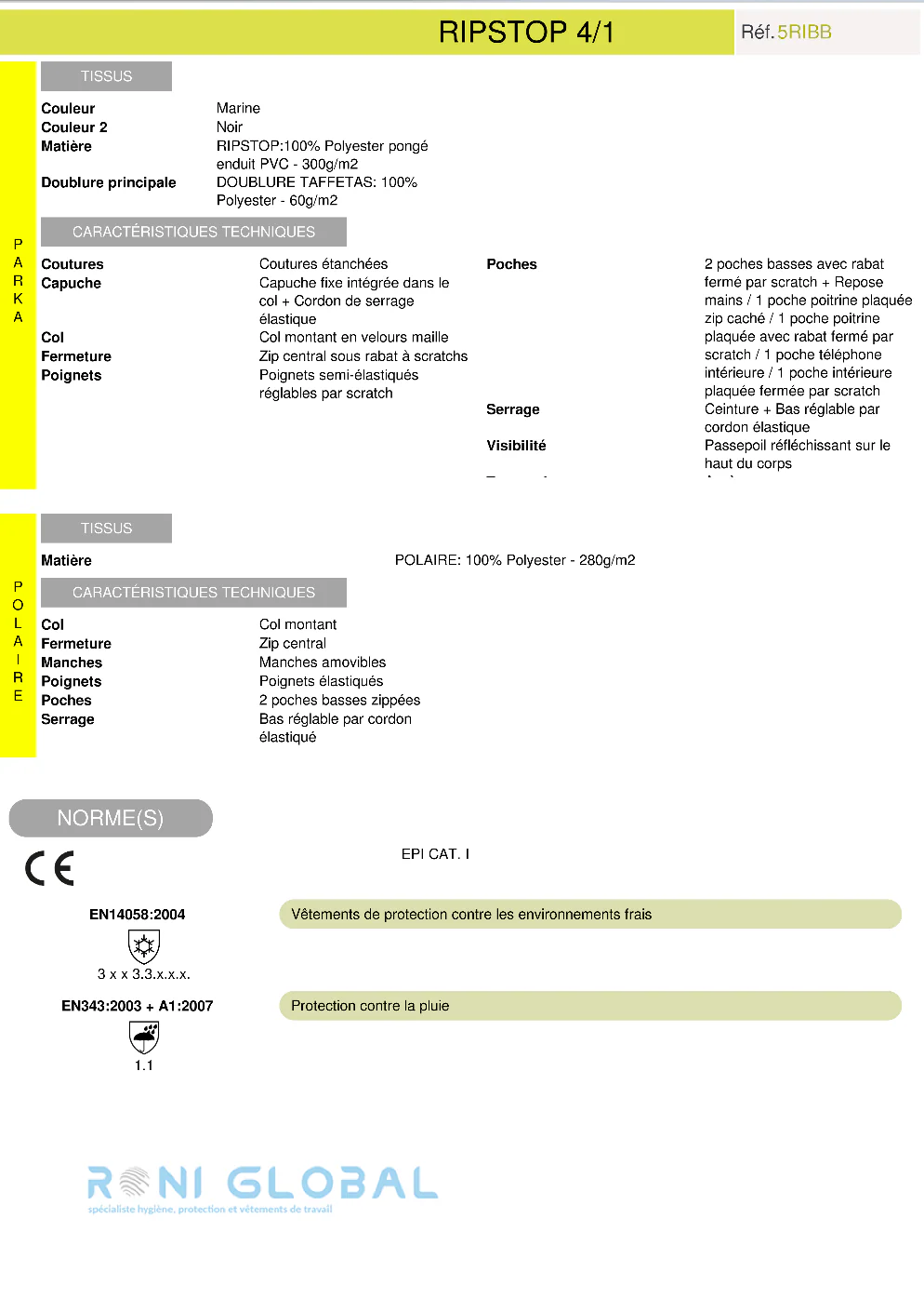 Parka de travail 4en1 coupe-vent, anti-pluie et anti-froid en polyester pongé enduit PVC 8 poches - RIPSTOP 4/1 COVERGUARD – Image 4