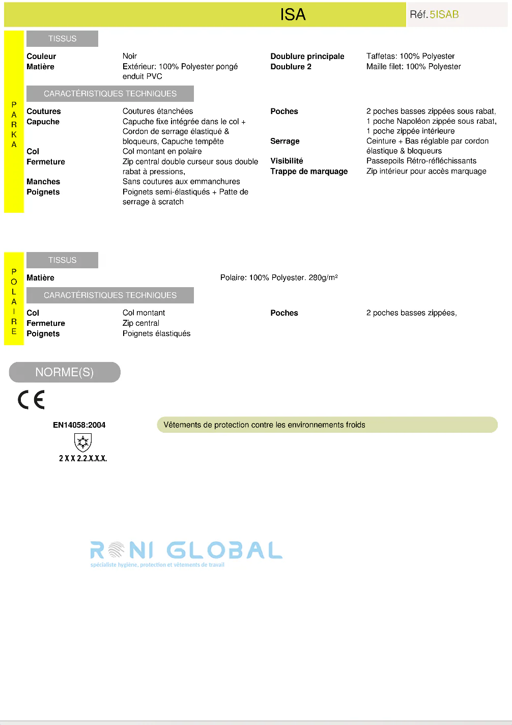 Parka de travail 3en1 coupe-vent anti-froid thermique en polyester pongé enduit PVC 7 poches - ISA COVERGUARD – Image 4