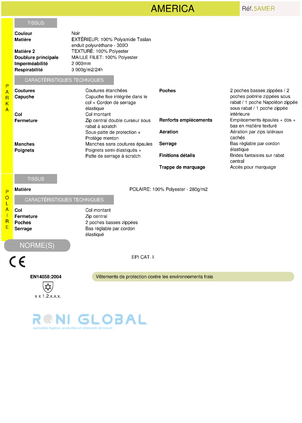 Parka de travail 3en1 coupe-vent, anti-pluie et anti-froid thermique en polyamide taslan 6 poches - AMERICA COVERGUARD – Image 4