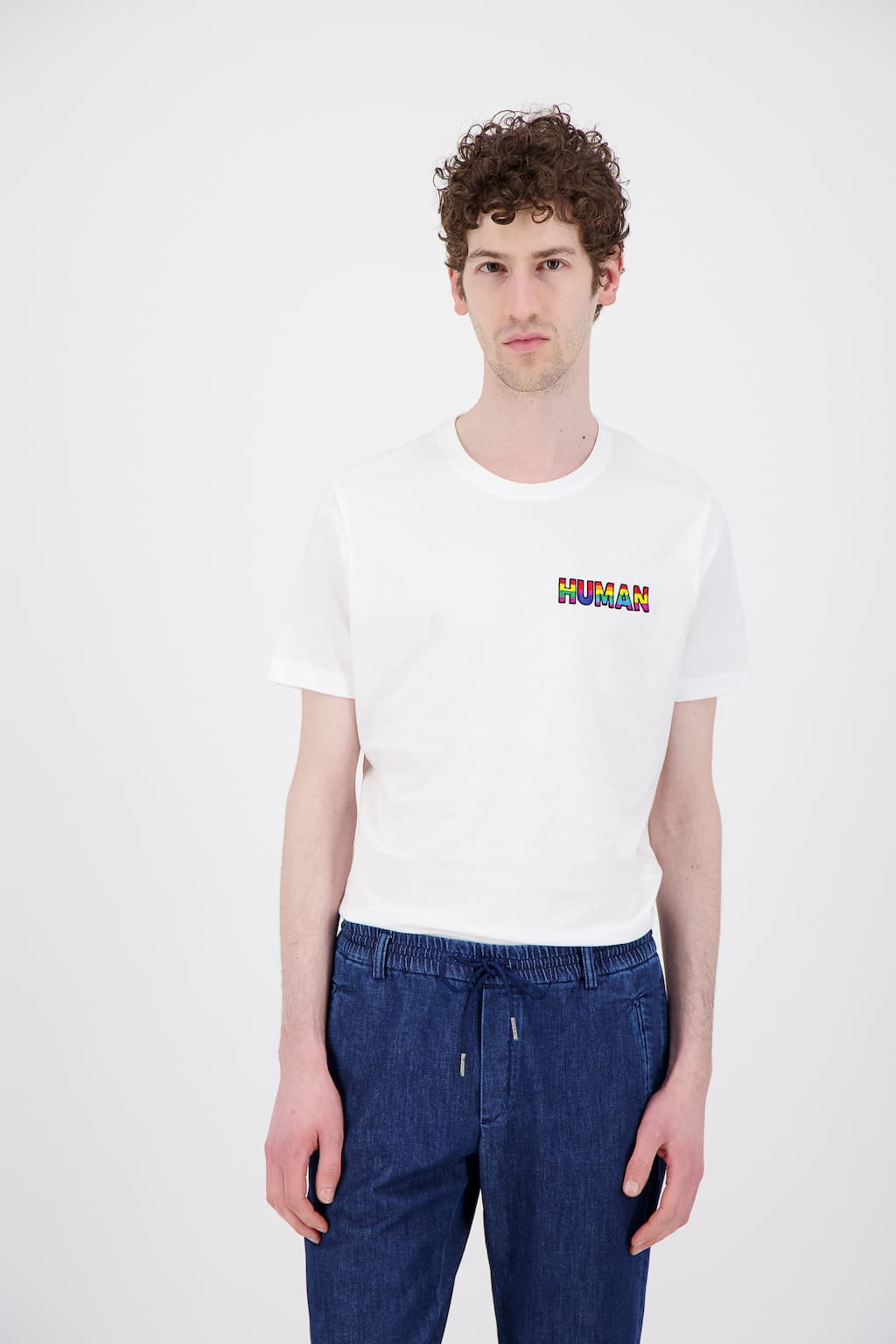 T Shirt coton bio blanc rainbow human