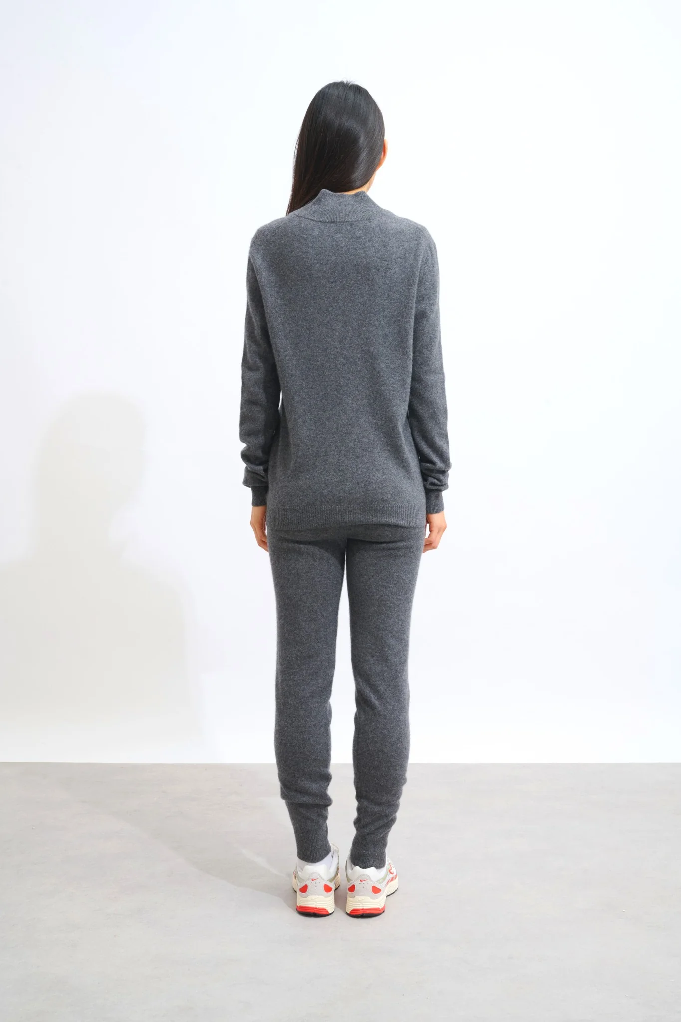 THALUN gilet zippé col montant anthracite chiné 100% cachemire – Image 3