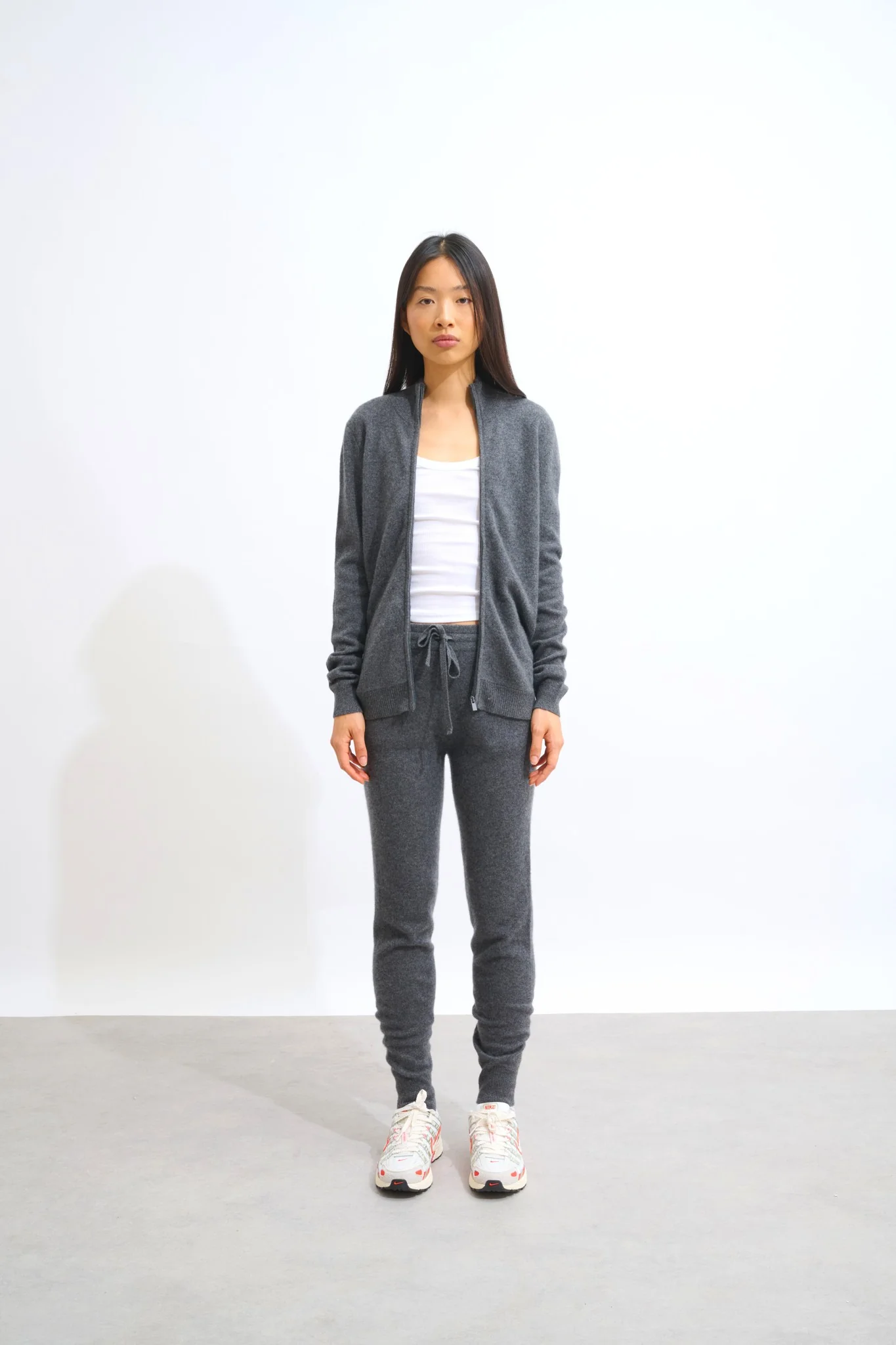 THALUN gilet zippé col montant anthracite chiné 100% cachemire – Image 4