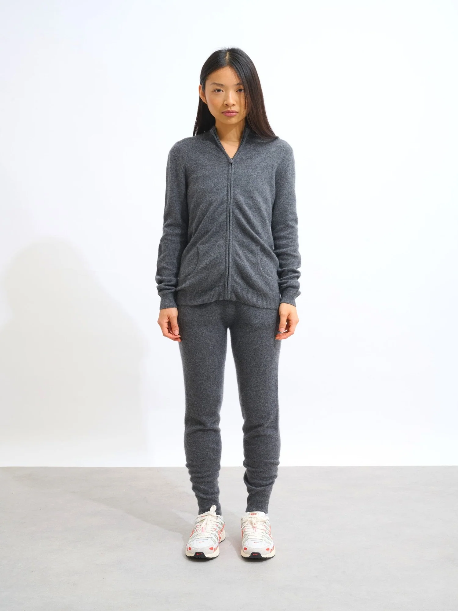 THALUN gilet zippé col montant anthracite chiné 100% cachemire – Image 5