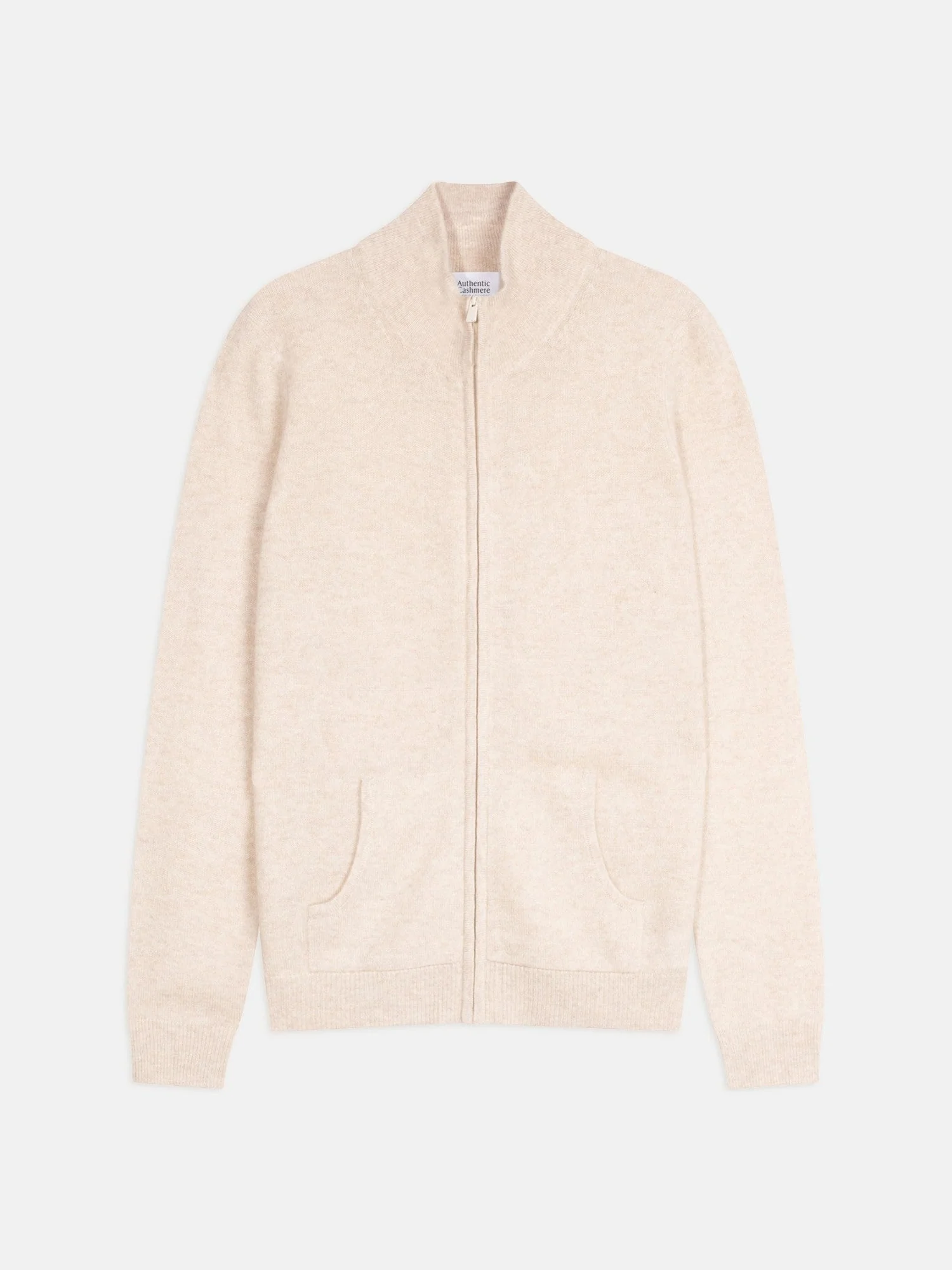 THALUN gilet zippé col montant beige chiné 100% cachemire