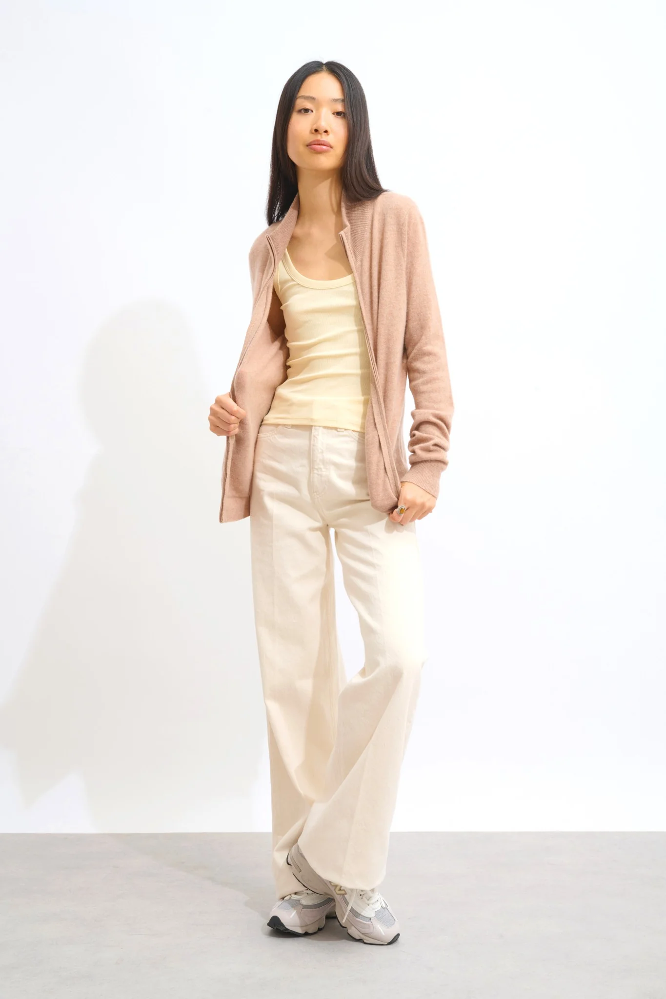 THALUN gilet zippé col montant camel chiné 100% cachemire