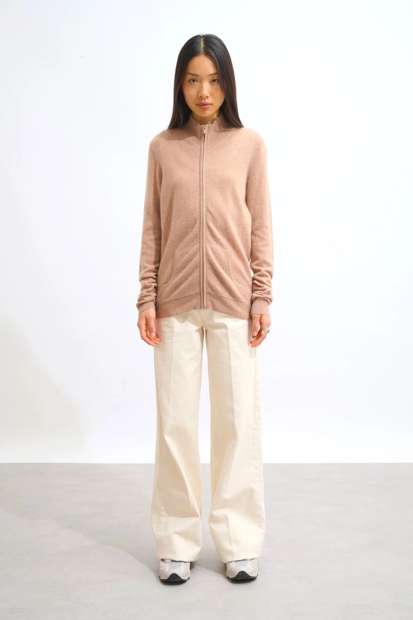 THALUN gilet zippé col montant camel chiné 100% cachemire – Image 2