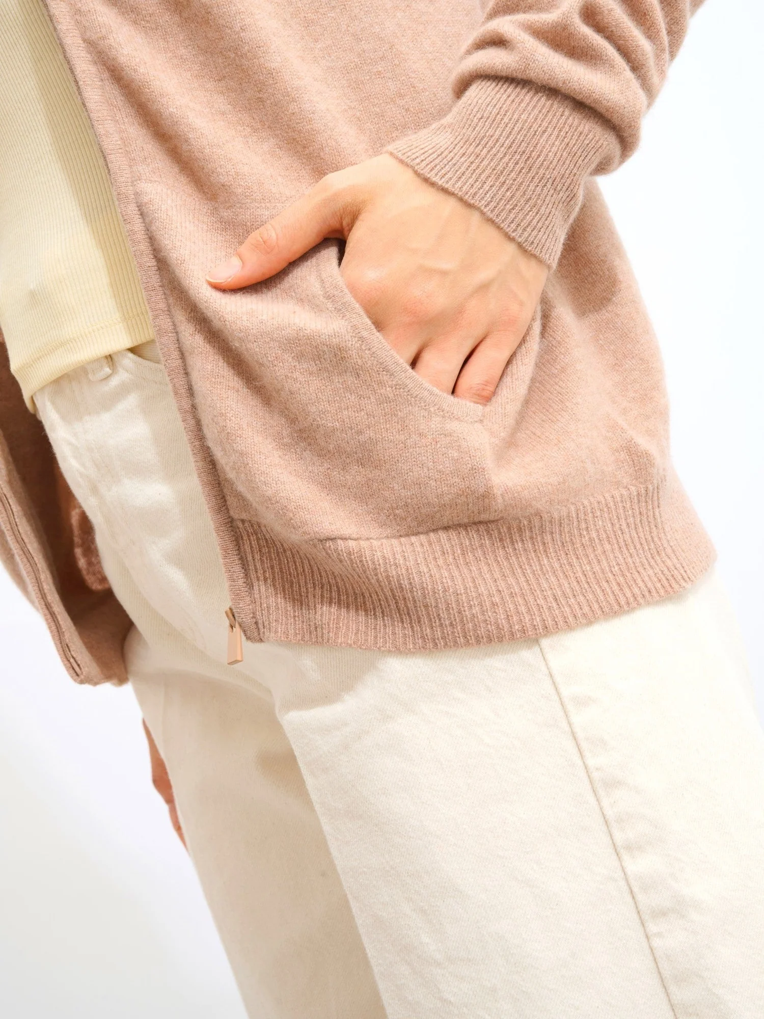 THALUN gilet zippé col montant camel chiné 100% cachemire – Image 5